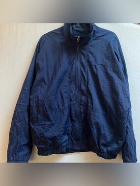 Vintage Nike Navy Windbreaker Jacket Large 90s Minimal Swoosh Full Zip